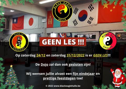 Geen les op 24/12 en 31/12!