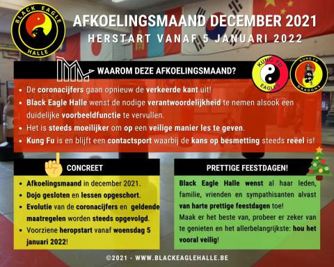 Opschorting lessen en sluiting Dojo tot eind december